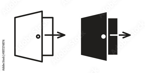 Exit icon glyph and line set thin line symbol concept.