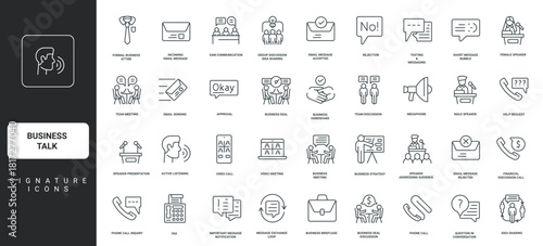 Business talk signature corporate and professional for concepts presentation and teamwork, phone, email, meetings, communication, featuring set icons use vector illustration