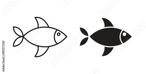 Fish icon glyph and line set thin line symbol concept.