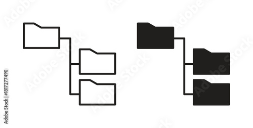 Folder tree icon glyph and line set thin line symbol concept.