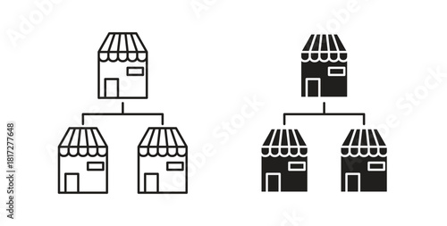 Franchise icon glyph and line set thin line symbol concept.