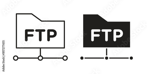 FTP icon glyph and line set thin line symbol concept.
