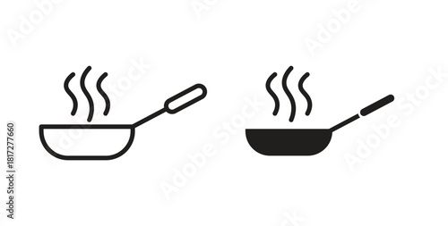 Frying pan icon glyph and line set thin line symbol concept.
