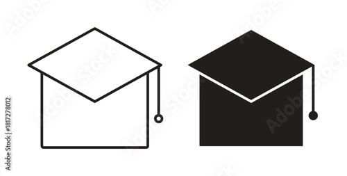 Graduation cap icon glyph and line set thin line symbol concept.
