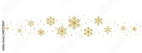 Golden winter snowflake border with sparkling festive details, elegant Christmas and New Year decorative divider in warm holiday style