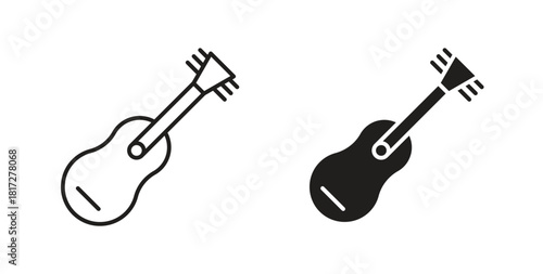 Guitar icon glyph and line set thin line symbol concept.