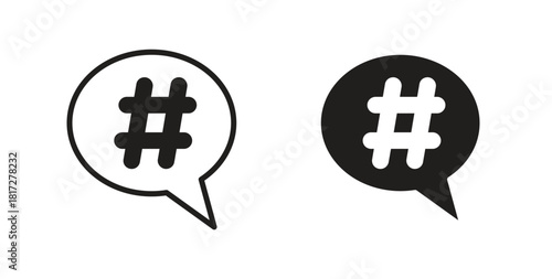 Hashtag icon glyph and line set thin line symbol concept.