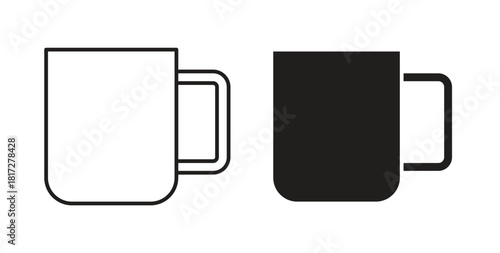 Hot coffee Mug icon glyph and line set thin line symbol concept.