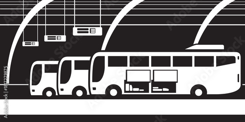 Buses arranged for departure from station - vector illustration