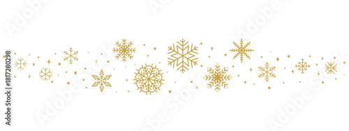 Golden decorative snowflake border with intricate festive ornaments, elegant winter divider for Christmas and New Year seasonal design