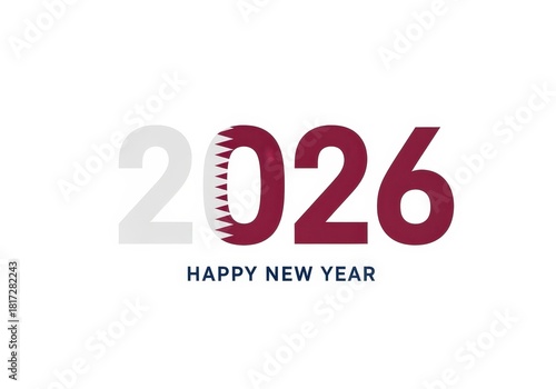 Qatar flag year 2026 Happy New Year on white background