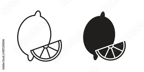 Lemon icon with line and silhouette versions.