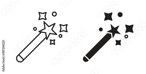 Magic wand icon with line and silhouette versions.