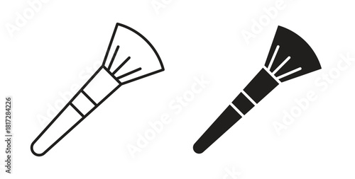 Makeup brush icon with line and silhouette versions.