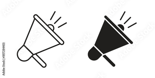 Megaphone icon with line and silhouette versions.