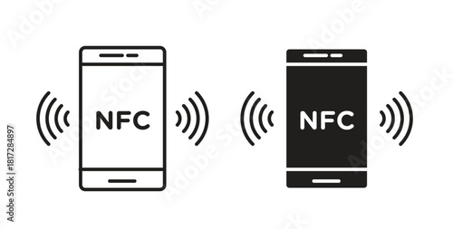 NFC communication icon with line and silhouette versions.