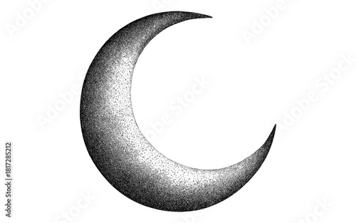 Elegant stipple moon art with detailed crescent in black and white
