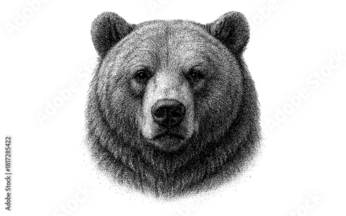 Detailed bear portrait in stipple style with black and white dots