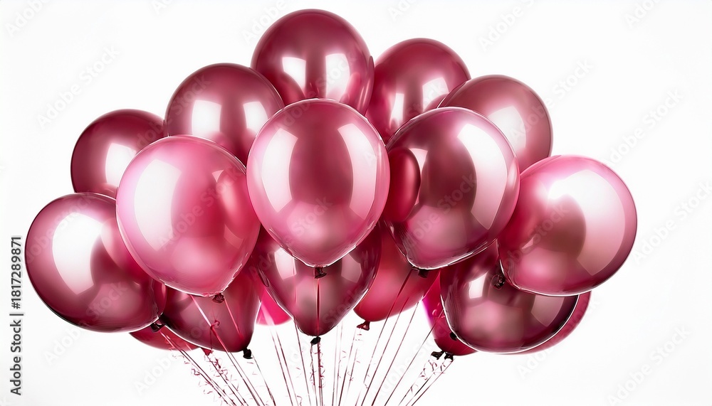 Fototapeta premium Pink Shiny Balloons In Bundle Transparent Background