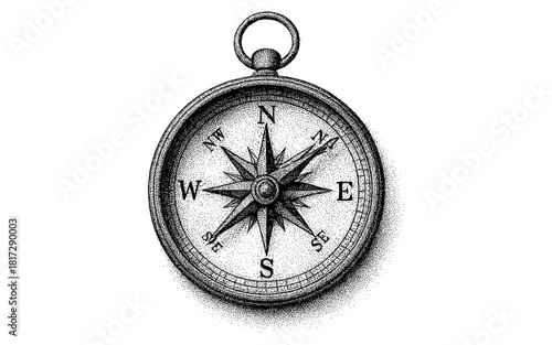 Intricate stippled compass design with vintage navigation elements