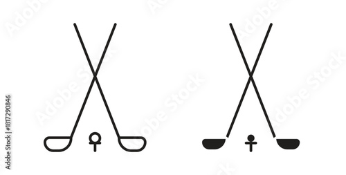 Golf club icon in doodle and stroke style.