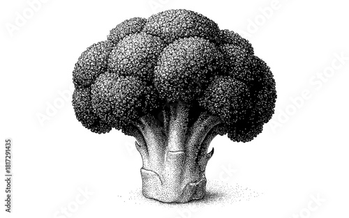 Detailed black and white stipple broccoli design for graphic projects