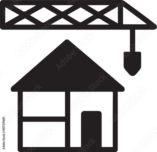 House under construction black silhouette vector icon on white background Adobe Illustrator Artwork