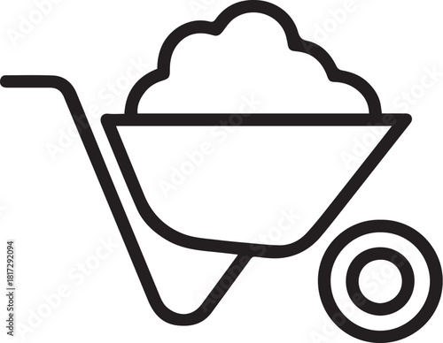 Wheelbarrow with full of sand black line icon on white background