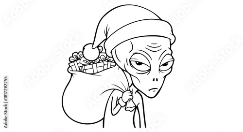 Alien as santa claus delivering christmas gifts
