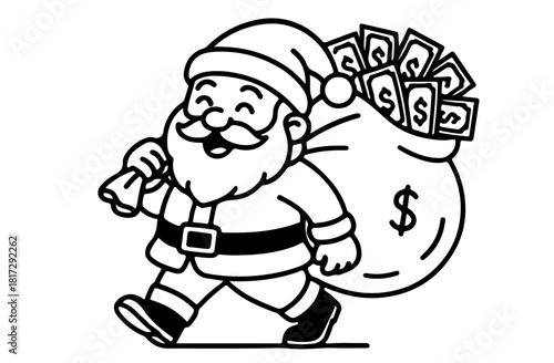 Santa claus with a bag of dollars