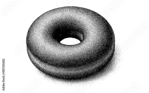 Pointillism style monochrome torus with textured shading