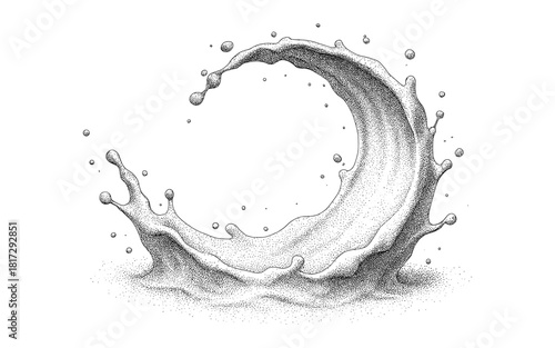 Dynamic splash wave in detailed halftone art style