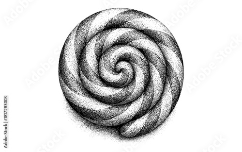 Stippled spiral candy design with intricate dot shading