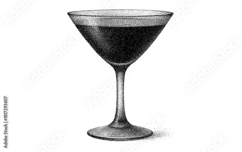 Stippled martini glass in pointillism art style on white background