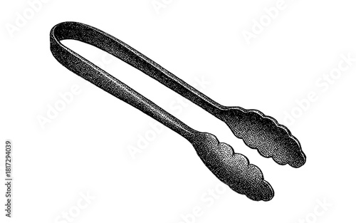 Vintage etched kitchen tongs in monochrome design