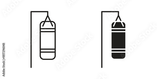 Punching bag icons set. Simple line vector illustration