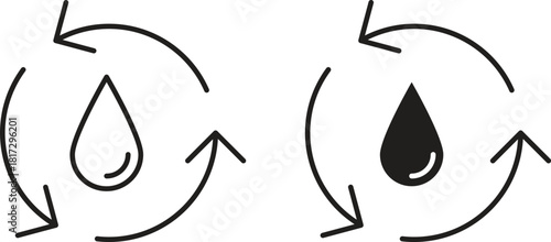 Recycle water icons set. Simple line vector illustration