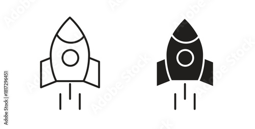 Rocket launch icons set. Simple line vector illustration