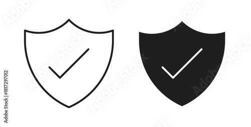 Shield check icons set. Simple line vector illustration