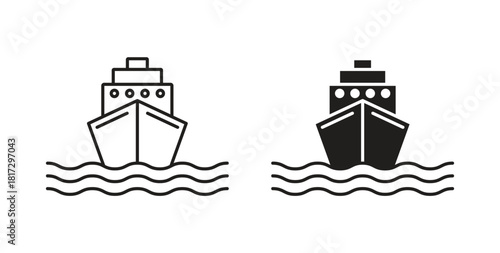 Ship icons set. Simple line vector illustration