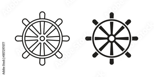 Ship wheel icons set. Simple line vector illustration