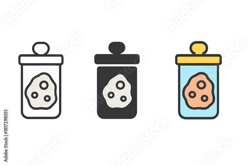 Lunar Rock Containers. Minimalist sample container icon: three identical lunar rock sample containers in a row, first in line