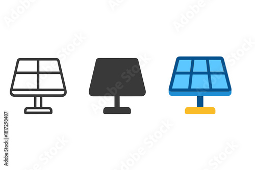 Lunar Solar Panels. Minimalist solar panel icon: three identical lunar base solar panels in a row, first in line style with thin