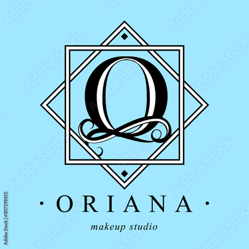 Logo, capital letter O. There is a botanical monogram in two squares - O. with organic plant elements. Vector design. beauty salon. for a tattoo studio.