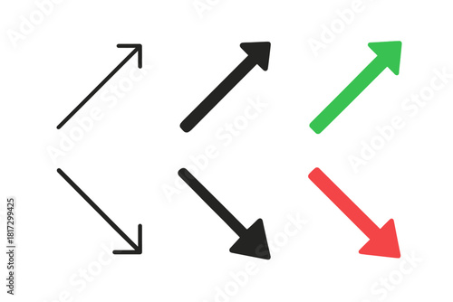 Growth and Decline Arrows. Linear minimalistic growth arrow icon: arrow rising diagonally outline, uniform line thickness, no fill