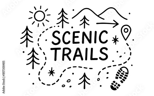 Nature adventure design with trails and mountains for outdoor enthusiasts