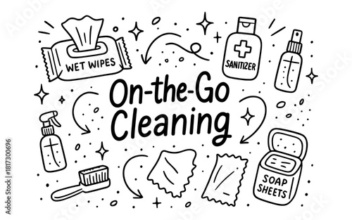 On-the-go cleaning essentials: hand-drawn hygiene tools for travel and everyday use