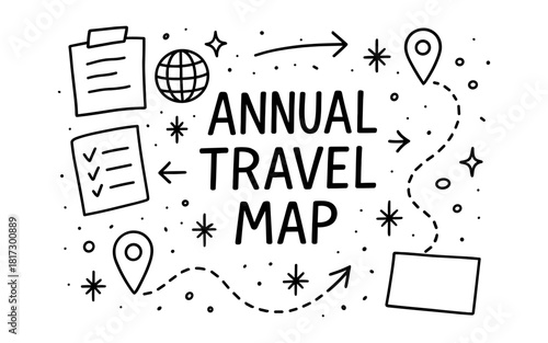 Minimalist travel planner with doodle map icons and arrows