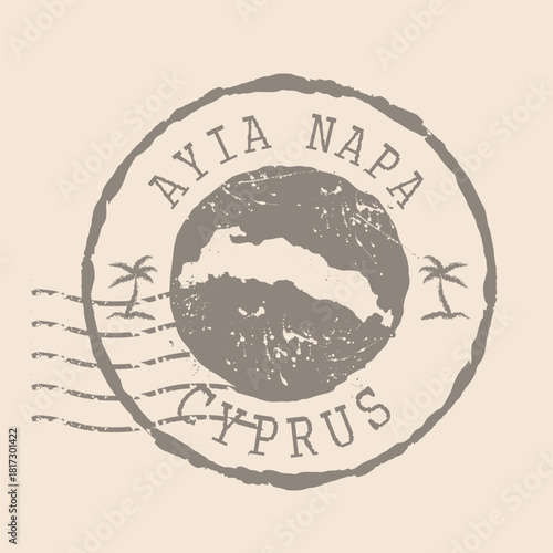 Stamp Postal of Ayia Napa is city of Cyprus. Map Silhouette rubber Seal.  Design Retro Travel. Seal  Map of Ayia Napa grunge  for your design. Cyprus. EPS10