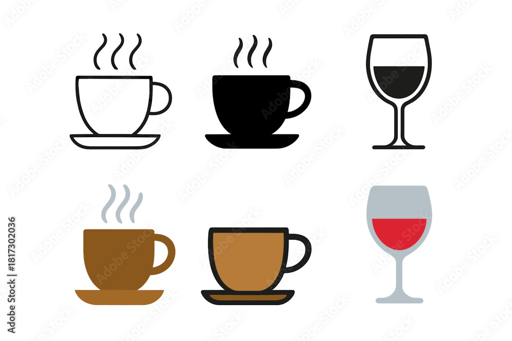 Obraz premium Minimalistic Beverage Icons. Linear minimalistic coffee cup icon: cup outline with steam lines, uniform line thickness, no fill,